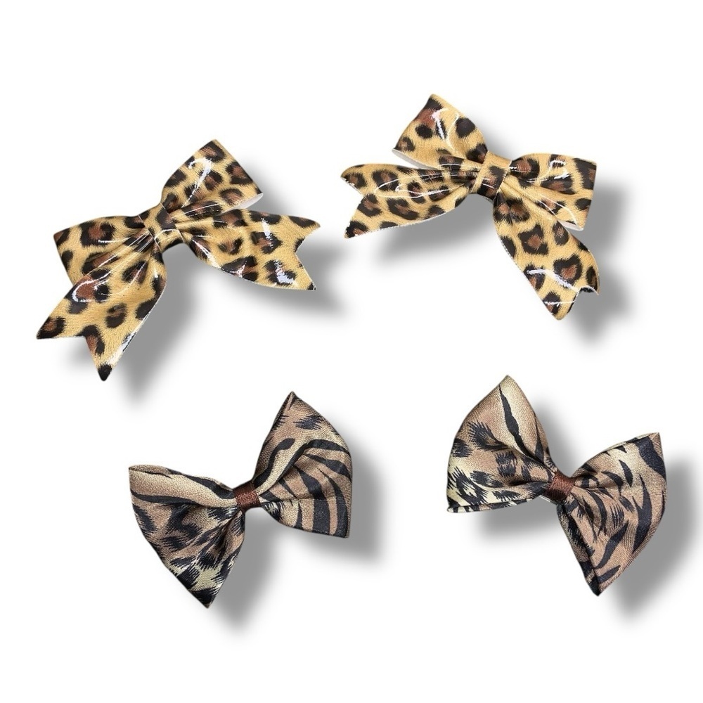 Lot Of 4 Animal Print Hair Bows Leopard Tiger Rockabilly Psychobilly Goth